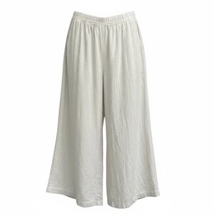 Final Touch Cropped Palazzo Wide-Leg Women's Linen Pants, Size Large, Off White